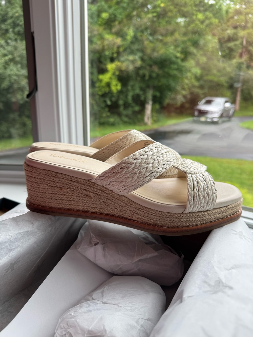 Splendid Daria White Oat Braided Espadrille Wedge Slide Sandal NIB NWT Size 10 - Picture 8 of 13